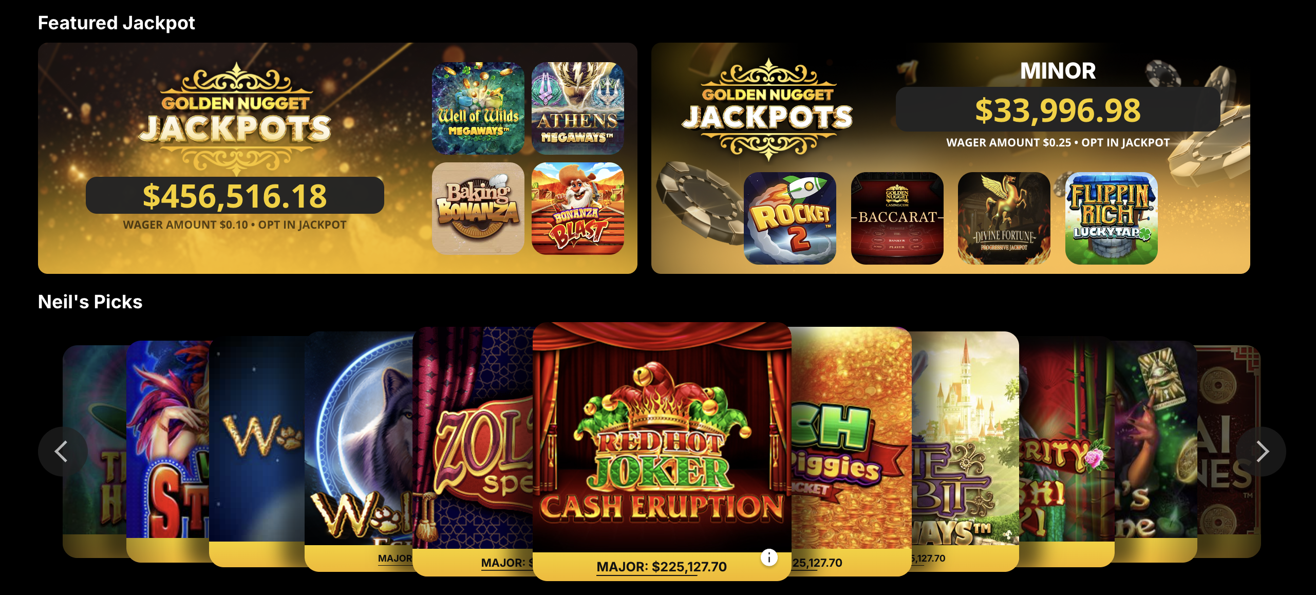 Golden Nugget Online Casino featured games and new games. 